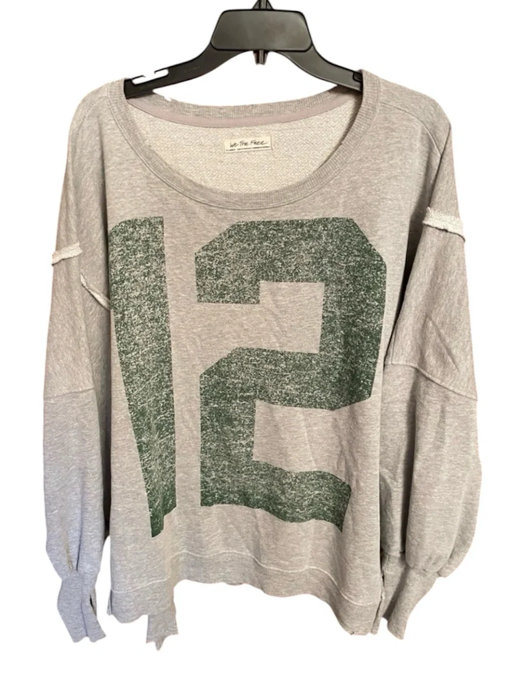 Free People Graphic Camden Pullover Sweatshirt Gray & Green 12 Oversized Size XL